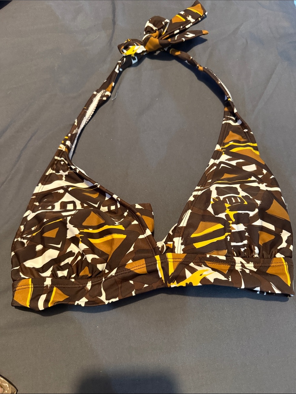 Faded Glory Brown White Yellow Abstract Halter Bikini Top